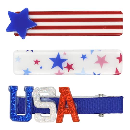 Red, White &#x26; Blue Acrylic Hair Clip Set by Celebrate It&#x2122;
